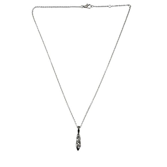 Cubic Zirconia Triple Gem Prong Set Modern Minimalist Silver Tone 18" Necklace - Picture 3 of 8